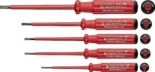 PB Swiss Tools Schlitz VDE Schraubendreher Set PB 5538 | 100% Swiss Made | 5-teiliges Elektro Schraubendreher Set Schlitz 0/1/2/3/4/5 isoliert bis 1000V AC / 1500V DC