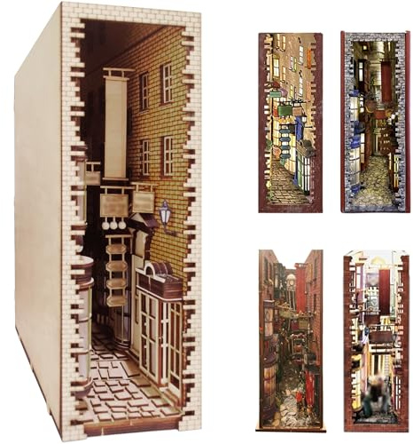 LED Book Nook Kit for Adults - Decorative Bookend Stand-3D Wooden Puzzle for Adults, Booknook Bookshelf Insert Room Decor Gift Craft for Teen Girls Boys Women Men(Standard Edition)