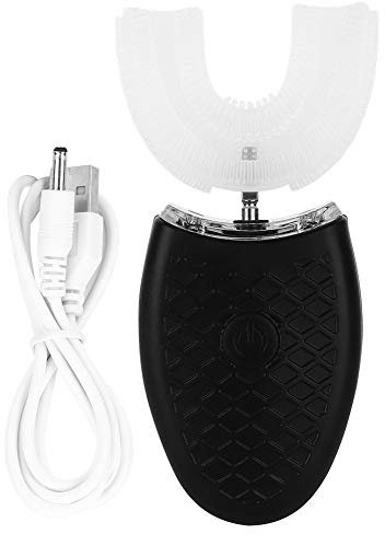 Brosse à dents électrique pour adultes, brosses à dents soniques en forme de U, brosse à dents blanchissante automatique intelligente avec 4 vitesses et lumière LED, autobrosse étanche(le noir)