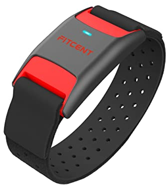 FITCENT Heart Rate Monitor Armband, Bluetooth ANT+ Optical Heart Rate Sensor Arm Band, Rechargeable Fitness Tracker for Peloton Strava Zwift Polar Beat DDP Yoga Wahoo Fitness Garmin Watch (Black)