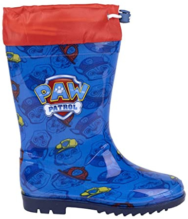 Botas de Lluvia de la Patrulla Canina - Color Azul y Rojo - Talla 22 - Ajustables con Cordón - Suela con Tacos Antideslizantes - Botas Impermeables de PVC - Producto Original Diseñado en España