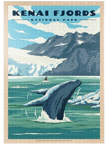 MyPuzzle Kenai Fjords National Park - Whale's Haven in Nature, Vintage Travel Poster - Premium 1000 Teile Puzzle - MyPuzzle Sonderkollektion von Havana Puzzle Company