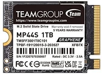 TEAMGROUP MP44S High Performance SSD 1TB SLC Cache Gen 4x4 M.2 2230 PCIe 4.0 NVMe, Compatible with Steam Deck, ASUS ROG Ally, Mini PC (R/W Speed up to 5,000/3,500MB/s) TM5FF3001T0C101