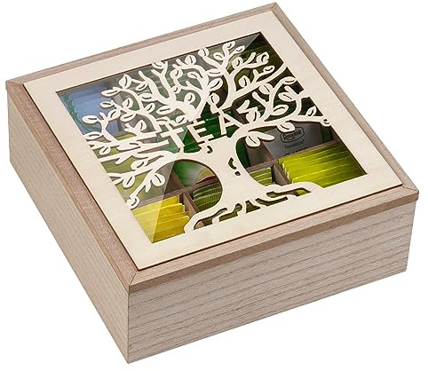 handrong Tea Box Organizer,Wood Teas Bag Holder,Tea Organizers and Storage,Teas Organizer with Tree Pattern for Home Kitchen Office