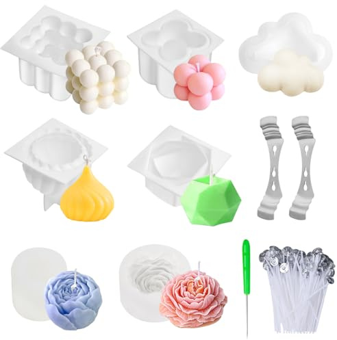 7Pcs Moldes de Silicona para Velas, CZMAO 3D Bubble Cube Cera Molde para Hacer Velas, DIY Molde de Vela Artesanal Hecho a Mano para Hacer Velas,Decoración del Hogar,Manualidades
