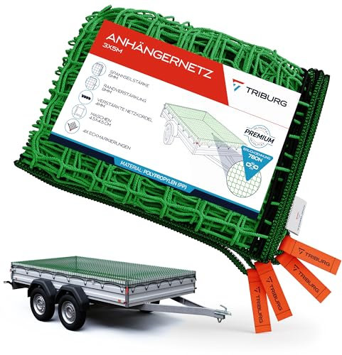 Red para remolques TRIBURG 3x5 con Marcas en Las Esquinas y Refuerzo en los Bordes - Red para remolques con Goma tensora para una sujeción óptima de la Carga
