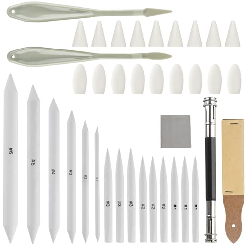 40 Stk Papierwischer Set, Mischen Papierwischer Bleistift um Zeichnen Zubehör, inkl 15 Blending Stumps und Tortillionen Set für Kunst Zeichnen Schleifpapier, mit 2 Skizzenwischer-Set, Radiergummis