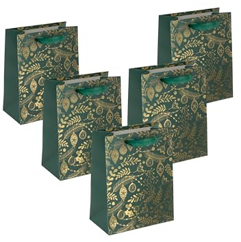 SIGEL GT119 - Bolsas de regalo de papel de tamaño mediano (5 unidades, 18 x 23 cm), color verde y dorado