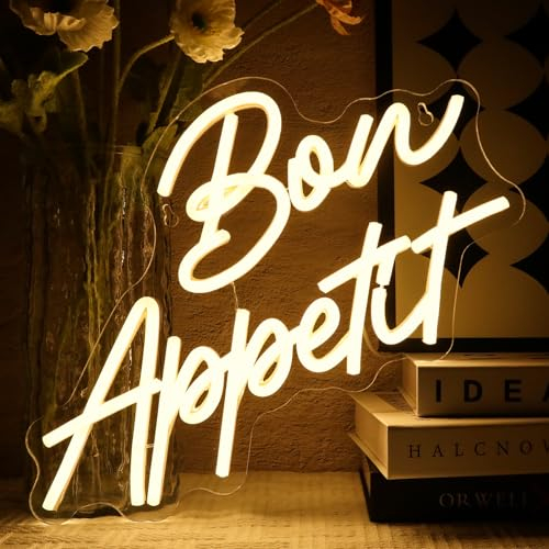 OYCGZV Bon Appetit Neon Schild Warm White Led Neon Schild Wand Buchstaben Neon Sign Guter Appetit Led Schild für Küche Snack-Bar Wohn-Esszimmer Brunch Party Home Store Geschenke für Freunde