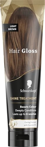 Schwarzkopf Hair Gloss Shine Treatment Light Brown 150ml, Semi-Permanent Hair Dye, Temporary Hair Treatment to Condition and Colour Hair, Contains Coconut Oil, Enhances Colour and Reduces Breakage