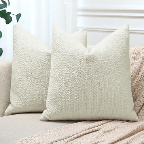 JOTOM 2er Set Boucle Kissenbezüge, Dekorative Weich Einfarbig Wurf Kissenbezug Moderne Kissenhüllen Sofakissen Dekokissen Zierkissenbezug für Wohnzimmer Schlafzimmer Deko (40x40cm, Cremeweiß)