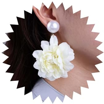 TseenYi Boho Grande Tessuto Fiore Perla Orecchini Bianco Grande Fiore Orecchini Esagerato Petalo Floreale Enorme Tessuto Rosa Petalo Goccia Orecchini Da Sposa Perla Matrimonio Orecchini Floreali