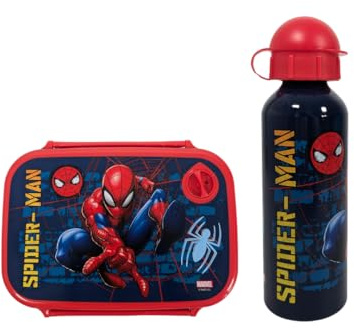 My sweety pop Lunch-Set – Brotdose + Trinkflasche – Lunchbox – Hydration – für Kinder – Krippe – Kindergarten – Schule – Urlaub – Mahlzeit – Geschenkidee (Spiderman – Rot/Blau)
