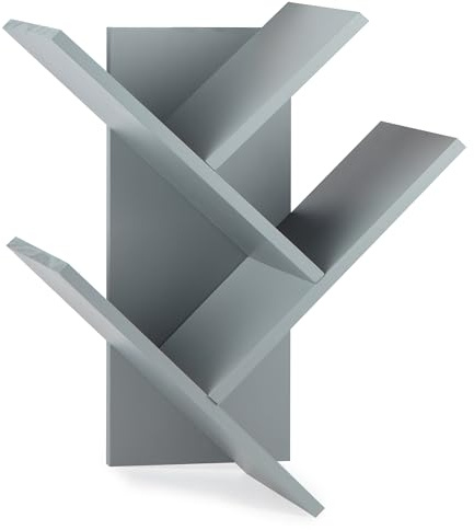 FreshDecor Tree Bookshelf, 3-Tier Wall Mounted Bookshelf Tree – Grey Book Organizer Solid Pine Wood, Book Tree Bookshelf, Book Shelf for Bedroom