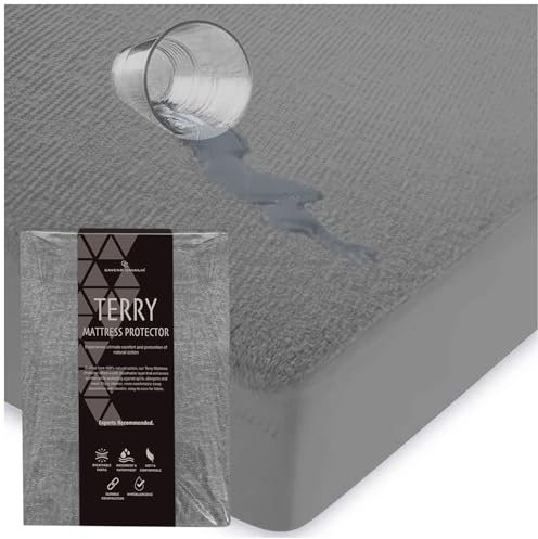 GC GAVENO CAVAILIA 30cm Terry Towelling Double Mattress Protector Charcoal | Luxurious Soft Breathable Waterproof Mattress Prorector Anti Allergy & Hypoallergenic Mattress Bed Cover - 190 x 137 x 30 cm