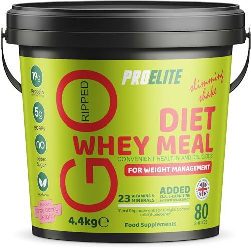Diet Whey Ultralean Meal Replacement Shake Powder, 4.4kg, High Protein Shake Powdered Drink Mix, Low Calorie Diet & Weight Control Powder by PROELITE (4.4kg, Strawberry)