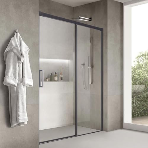 Yellowshop - ZEN Porta doccia scorrevole vetro trasparente anticalcare 8 mm cm 100-120-140-160 H 200 telaio Nero opaco (Nero, 160 cm)