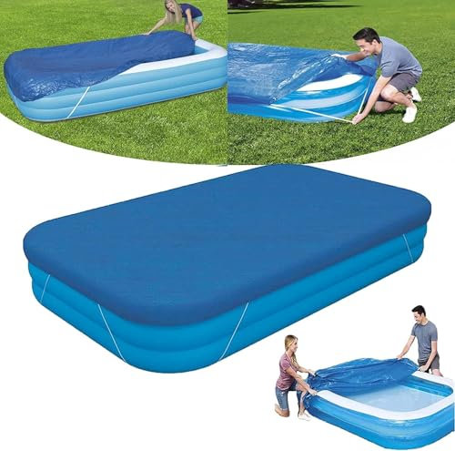 Rectangle Pool Cover, Fits 120 in x 72 in Inflatable Rectangular Pool Cover for Above Ground Pool, 10 ft Swimming Pool Cover with Elastic Cord, Wind Dust and Rainproof Outdoor Family Pools Cover