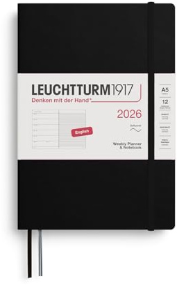 LEUCHTTURM1917 372671 Veckokalender och anteckningsbok medium (A5) 2026, softcover, svart, engelska