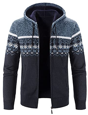 Chaqueta de punto tradicional para hombre - Sudadera con capucha para hombre, suéter noruego, chaqueta con capucha de lana con cremallera, cárdigan de punto acanalado, suéter de punto suave y cómodo