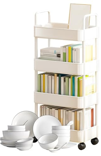 Carros rodantes con ruedas, rodante | rodante de cocina | Carretillas de | ruedas utilitarias de 3/4 niveles con ruedas, de almacenamiento con asas, adecuado para cocina, sala de estar