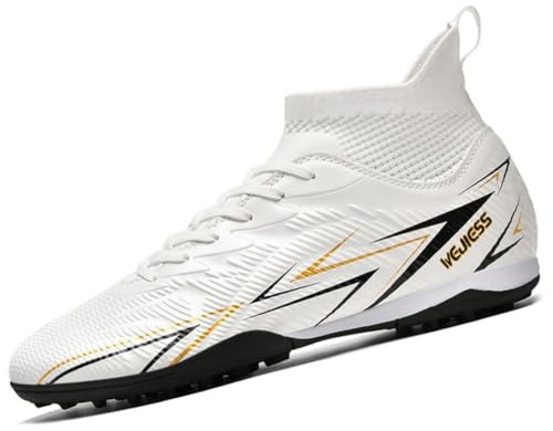 Football Boots Men's High-Top TF Children's Studded Shoes Youth Football Shoes Athletics Training Shoes Indoor Sports Soccer Shoes Kids Astro Turf Boots White 1 UK