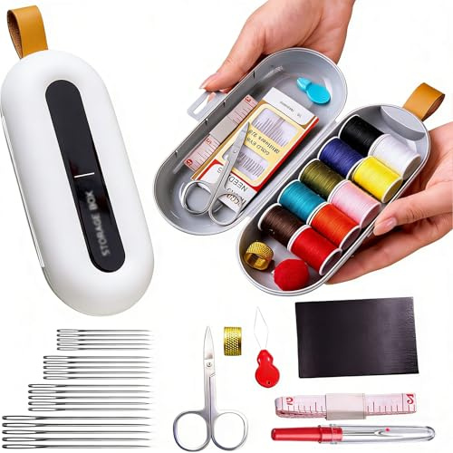 Set da cucito da 34 pezzi con 16 aghi da cucito in acciaio, 11 filati colorati, ditale, metro a nastro, tagliacuture e forbici, accessori da cucito portatili per principianti, casa, viaggi e