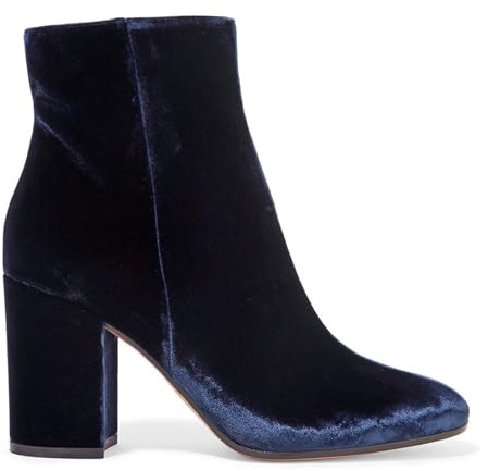 Stivaletti con Tacco a Blocco in Velluto da Donna Stivaletti Corti Classici con Punta Tonda e Tacco Spesso Scarpe Eleganti con Tacco Alto e Cerniera Laterale alla Moda per Feste,Blu,37 EU