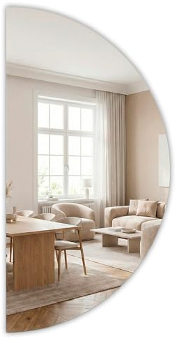 Marctani Espejo de Pared Semicircular Sin Marco 90 x 45cm – Espejo de Media Luna para Baño, Recibidor o Dormitorio – Cristal de Alta Definición con Bordes Pulidos – Estilo Minimalista y Moderno