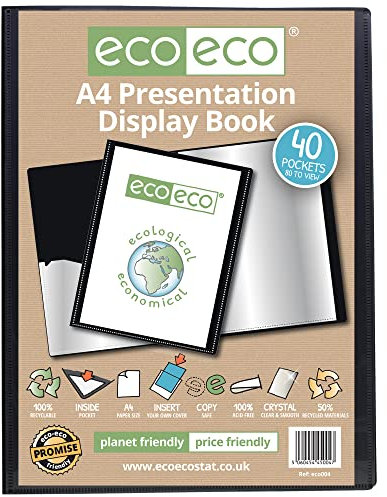eco-eco A4 50% Recycelt 40 Taschen-Schwarz-Farbe Päsentationsdisplay Buch