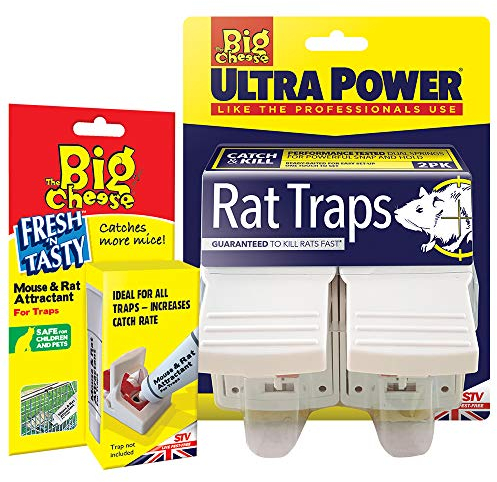 The Big Cheese COM010 Ultra Power 2 Pack Rat Trap & Fresh 'n Tasty Mouse & Rat Attractant, White