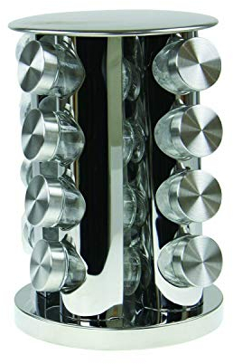 Spice Rack with 16 Glass Spice Jars Stainless Steel Revolving Free-Standing Herbs Spice Storage Organiser Seasoning Container by Molly Malou®