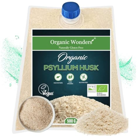 Organic Psyllium Husk Powder (500g) | 99% Pure | High in Fibre | Digestive Support, Regularity & Weight Management | 100+ Servings | Gluten-Free | Premium for Baking by Organic Wonders®
