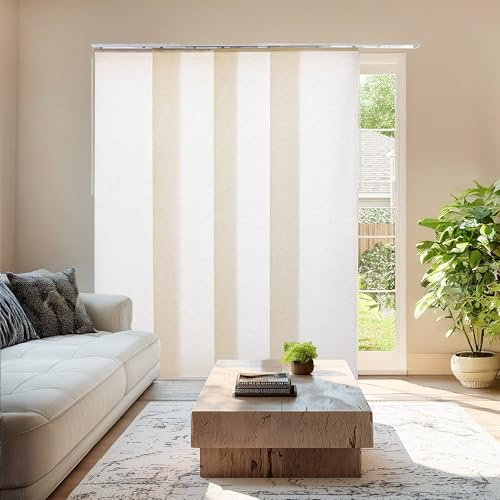CHICOLOGY Panel Track Blinds for Sliding Glass Door & Patio Door, Embossed Textured Weave Fabric Room Divider, Country Ivory Light Filtering, 4 x 23 Panels, Adjustable Track 46-86, Trim H to 96