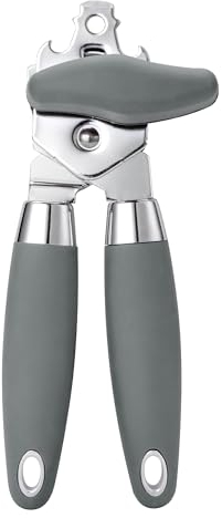 TJ POP Abrelatas manual 3 en 1, abrelatas de mano resistente con rueda de corte ultra afilada de acero inoxidable, borde liso, perilla de giro fácil de gran tamaño, con abrebotellas, color gris