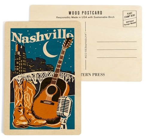 Nashville, Tennessee, Woodblock (4x6 Birch Wood Postcards, 2-Pack Stationary, Rustic Home Wall Decor)