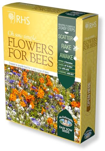 Mr Fothergill’s Seeds RHS Seed Mix Shaker Box, Flowers for Bees, Wild Flowers Seeds, 8 Varieties, Covers 20 sq. Meter, Grows up to 60cm