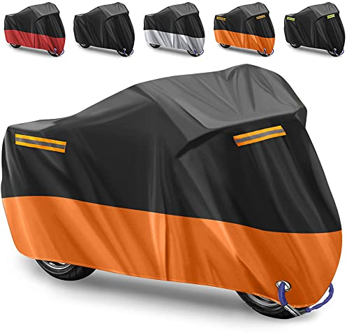 Housse de Protection pour Moto - Couverture Imperméable en 210D Oxford Tissu, Contre la Pluie et les Rayons UV - 245 X 105 X 125CM (Orange)