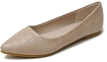MACHSWON Women Shoes Ballet Flat Slip On Splicing Grid Ballet Pumps Slip On Ballerina Ladies Flats Shoes(Apricot, Size 4)