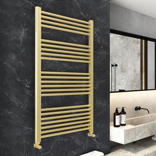 600mm (w) x 1200mm (h) Straight Brushed Brass Heated Towel Ladder Rail Bathroom Radiator - 2330 BTUs