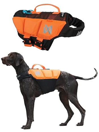 Non-stop dogwear Protector Life Jacket, Innovative Dog Life Jacket, Breathable Dog Swimming Vest with Ergonomic Design for Full Freedom of Movement, Black/Orange, Size 7