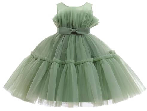 Miipat Ärmlös tyllklänning för bebisar, flickor, prinsessklänning för fester, födelsedagar och bröllop, blomflicka, klänning med rosett-pannband, Färg: grön, 18-24 mois