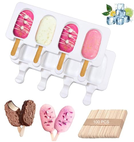 Stampi Ghiaccioli, Silicone Stampi per Gelato,Stampi Gelato, Formine Ghiaccioli Riutilizzabili, Stampi per ghiaccioli con 100 Bastoncini, Ghiaccioli Stampo, Stampo Ghiaccioli per Bambini Adulti
