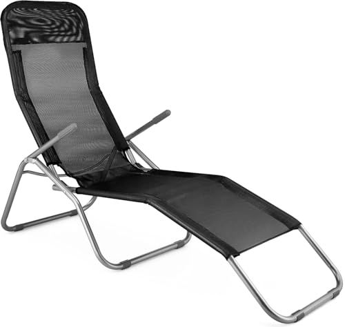 Outtec® Liegestuhl Klappbar, Sonnenliege, Schwerkraft Gartenliege, Strandliege Klappbar Leicht, Gartensessel, Relaxliege, Relaxsessel Garten, Klappliege bis 130 kg (Schwarz)