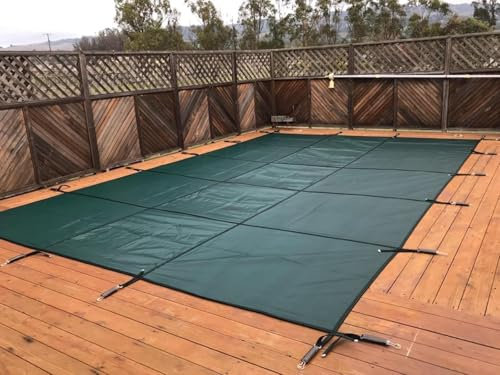 AVLLSO Pool Cover High Strength PP Mesh Green, Winter Inground Pool Cover with Hardware Kit, Wood Deck Pool Safety Cover(5m x 10m/16ft x 33ft)