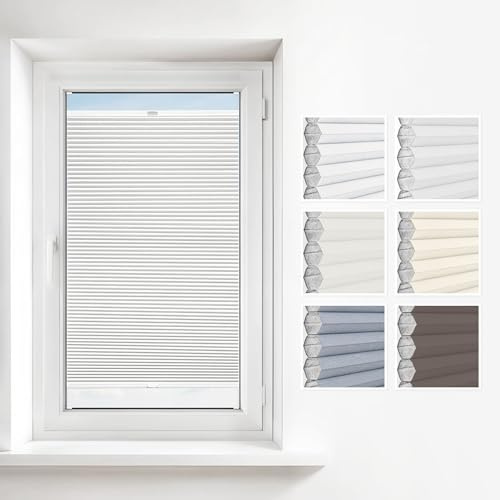 Estika Store plissé en nid d'abeille avec perçage - 30 x 100 cm - Couleur: Blanc - Obscurcissement et Effet Thermique pour fenêtres, Disponible en différentes Tailles