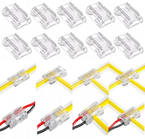Amefil Conector luminoso tira de 2 pines 8 mm con 20 paquetes de tira de luz de cinta COB LED para tira de alambre conector soldado