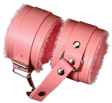 1 set di manette di peluche in pelle PU rosa con polsini, oggetti di scena per il gioco di ruolo