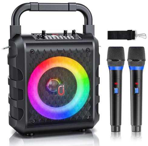 HWWR Karaoke Machine with Upgraded 6.5 Subwoofer, Portable Bluetooth 5.3 Karaoke Speaker with 2 Wireless Microphones, PA System with Echo Adjustment For Home Parties, Support TV/USB/TF Card/AUX/REC