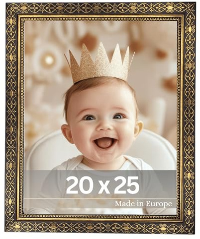 VictoR Vintage bildram svart guld 20 x 25 cm Vermeer – antik barockram med akrylglas – stabil MDF-baksida – för stående och liggande format – A4-bildram svart guld